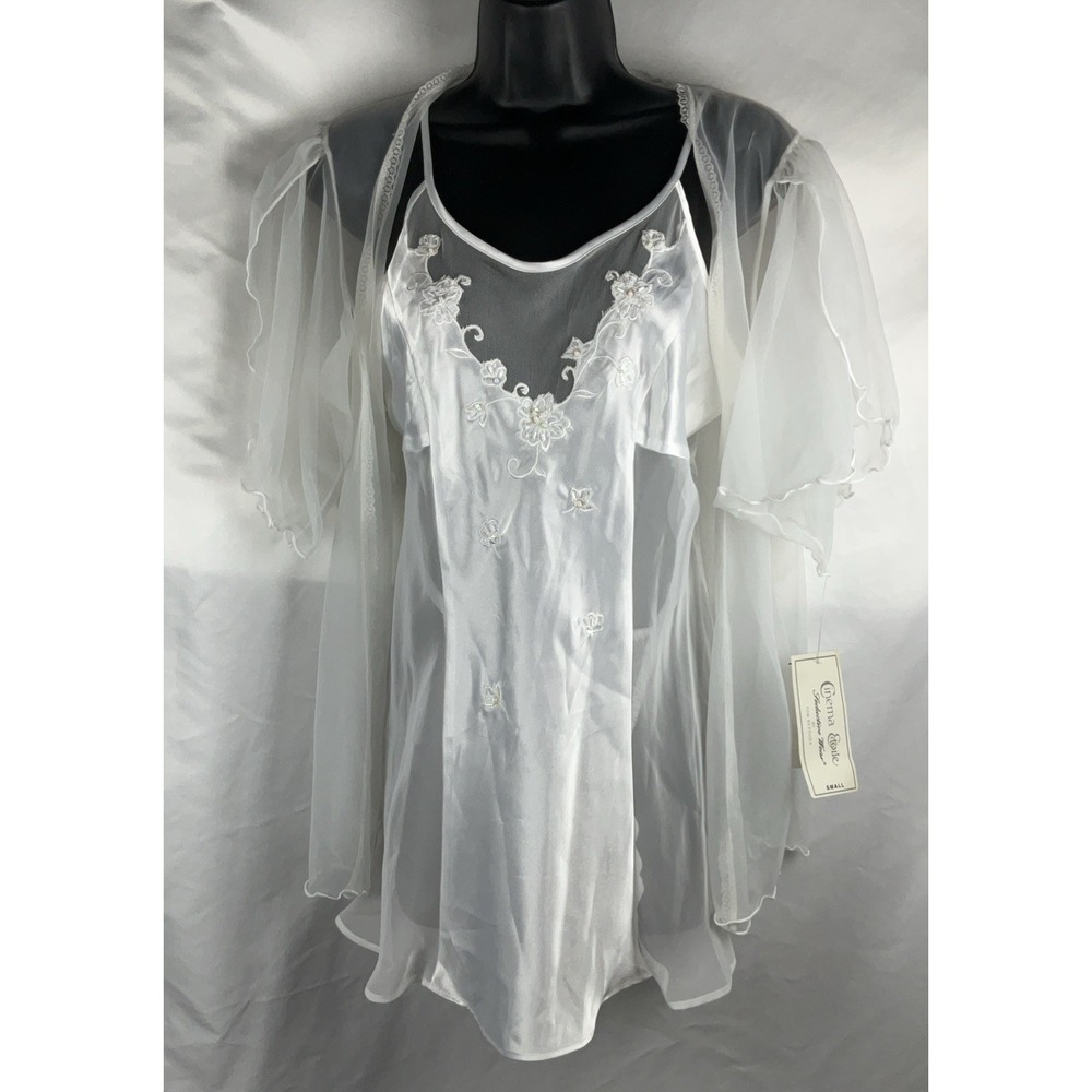 Cinema‎ Etoile Women's Medium Satin & Chiffon Peignor Set Floral Embroidery